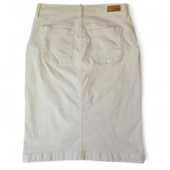 ​Polo Ralph Lauren White Denim Button Midi Skirt | Old Money Coastal Preppy 6 - Picture 4 of 8